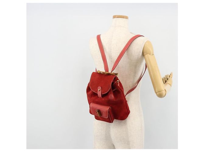Zaino GUCCI Bamboo Scamoso Rosso Oro 003 1956 0030 Auth 179385 - vista 29