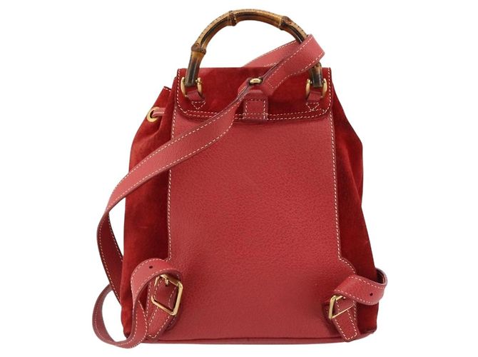 Zaino GUCCI Bamboo Scamoso Rosso Oro 003 1956 0030 Auth 179385 - vista 3