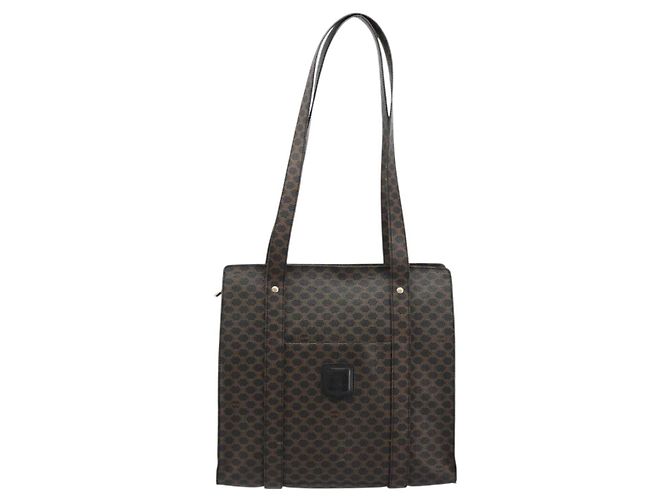 Céline Borsa Tote CELINE Macadam in tela PVC e pelle nera e oro Auth 180495A Nero D'oro - vista 13