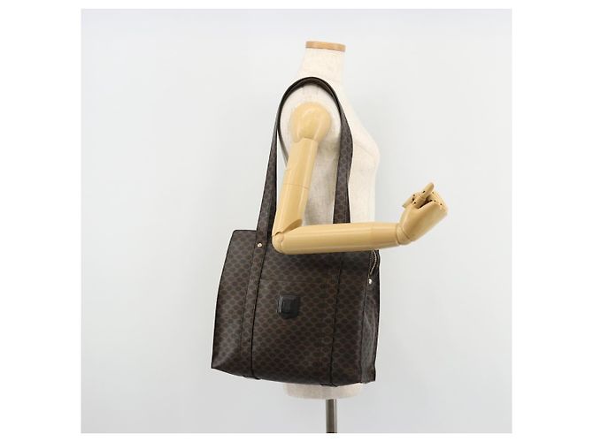 Céline Borsa Tote CELINE Macadam in tela PVC e pelle nera e oro Auth 180495A Nero D'oro - vista 23