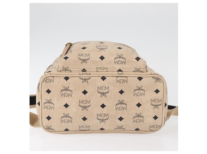 Mochila MCM Vicetos Logogram PVC Leather Ivory Gold Auth 179462 Dourado Cru - vista 11