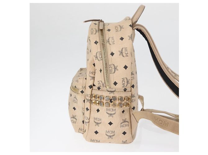 Mochila MCM Vicetos Logogram PVC Leather Ivory Gold Auth 179462 Dourado Cru - vista 4