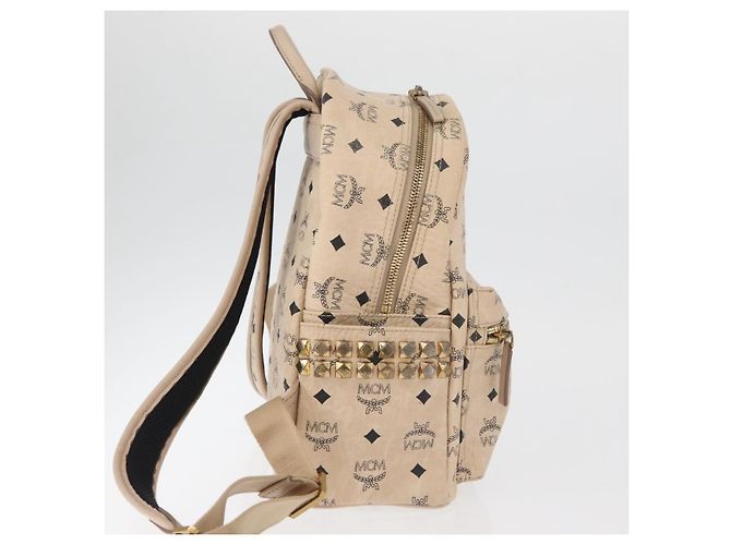 Mochila MCM Vicetos Logogram PVC Leather Ivory Gold Auth 179462 Dourado Cru - vista 5