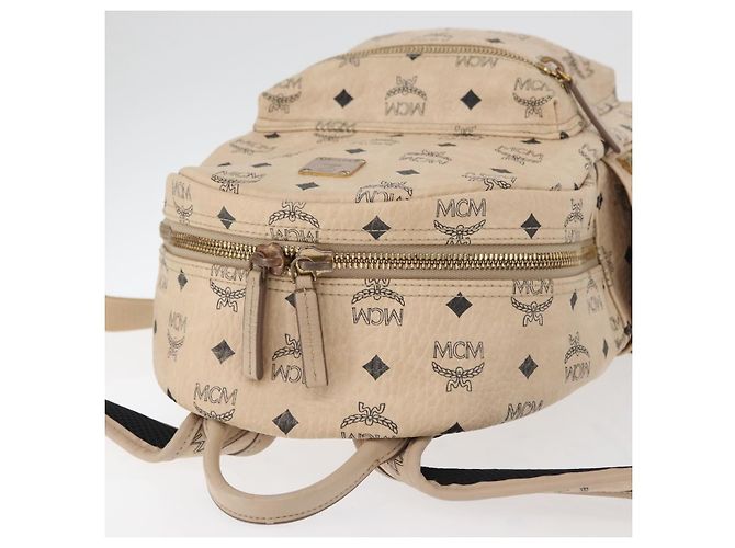 Mochila MCM Vicetos Logogram PVC Leather Ivory Gold Auth 179462 Dourado Cru - vista 6