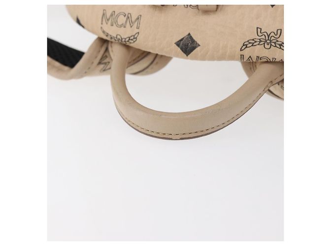 Mochila MCM Vicetos Logogram PVC Leather Ivory Gold Auth 179462 Dourado Cru - vista 7