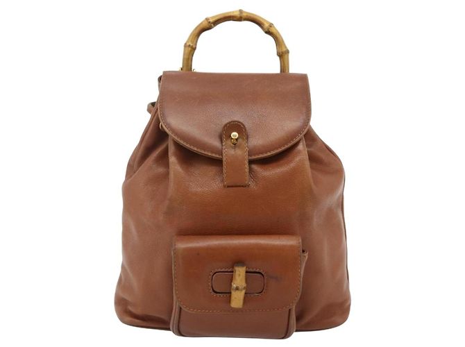Zaino GUCCI Bamboo in pelle marrone oro 003 3444 0030 Auth bs35138 D'oro - vista 2
