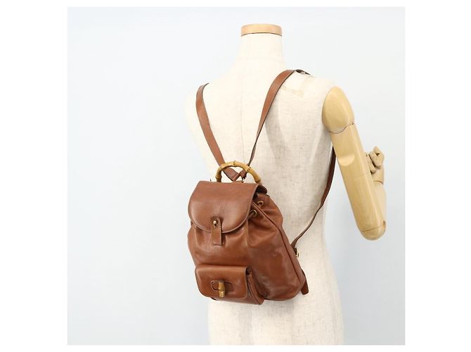 Zaino GUCCI Bamboo in pelle marrone oro 003 3444 0030 Auth bs35138 D'oro - vista 25