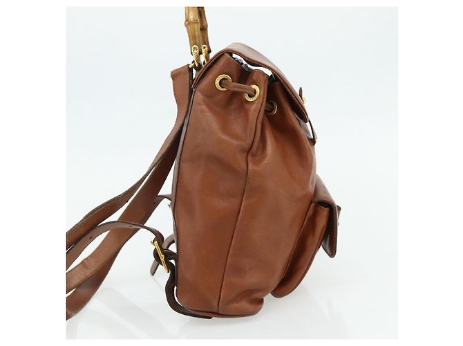 Zaino GUCCI Bamboo in pelle marrone oro 003 3444 0030 Auth bs35138 D'oro - vista 4