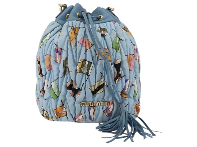 Borsa a Spalla Miu Miu Matelassé Nylon Azzurro Oro Auth 180284A D'oro Blu chiaro - vista 13