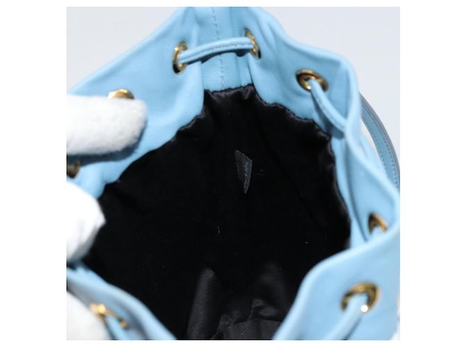Borsa a Spalla Miu Miu Matelassé Nylon Azzurro Oro Auth 180284A D'oro Blu chiaro - vista 22