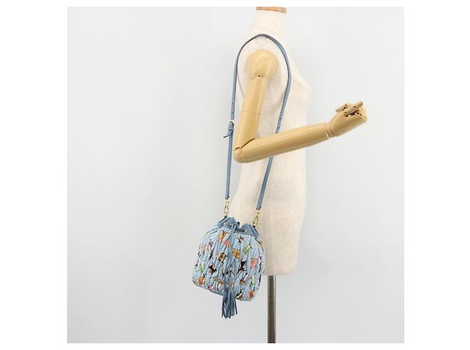 Borsa a Spalla Miu Miu Matelassé Nylon Azzurro Oro Auth 180284A D'oro Blu chiaro - vista 24