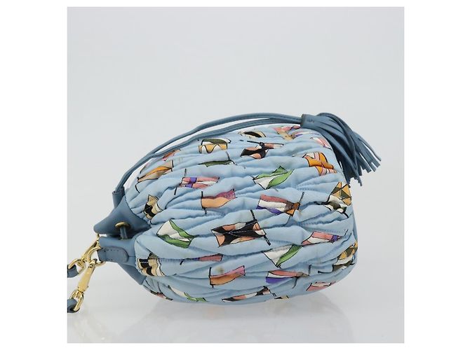 Borsa a Spalla Miu Miu Matelassé Nylon Azzurro Oro Auth 180284A D'oro Blu chiaro - vista 4