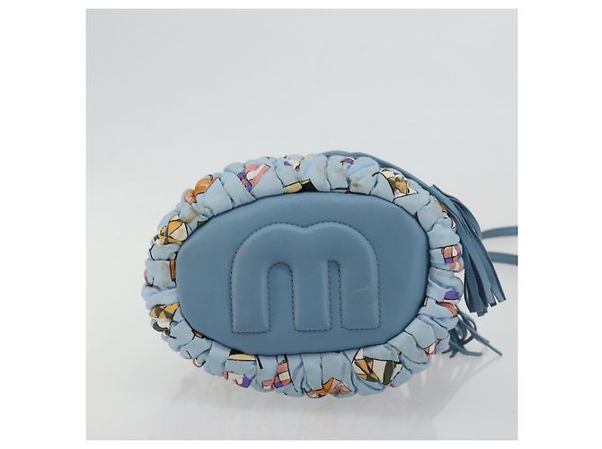 Borsa a Spalla Miu Miu Matelassé Nylon Azzurro Oro Auth 180284A D'oro Blu chiaro - vista 5