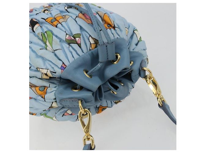 Borsa a Spalla Miu Miu Matelassé Nylon Azzurro Oro Auth 180284A D'oro Blu chiaro - vista 6