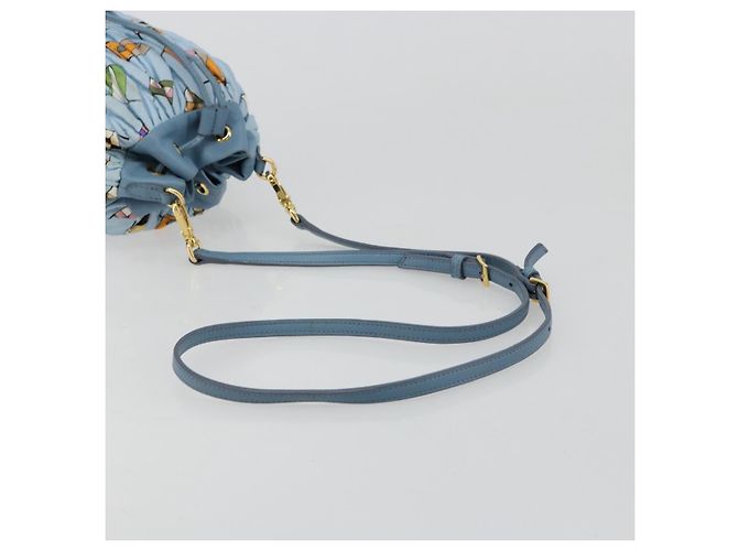 Borsa a Spalla Miu Miu Matelassé Nylon Azzurro Oro Auth 180284A D'oro Blu chiaro - vista 7