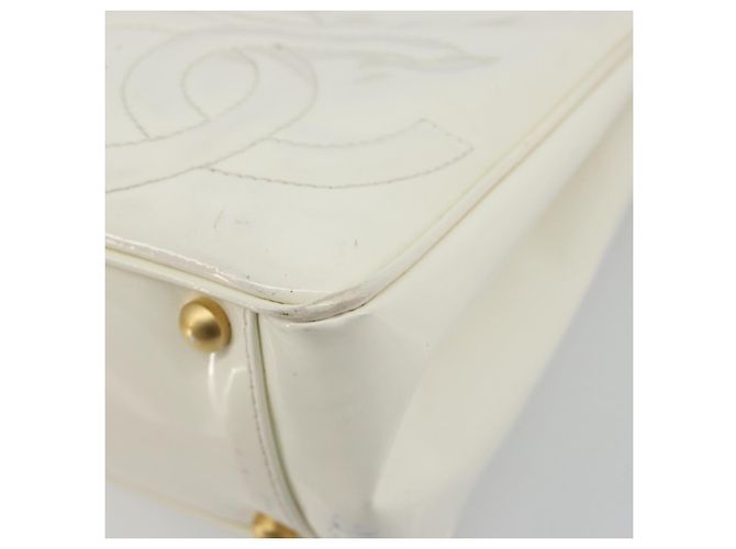 CHANEL Triple Coco Handtasche Lackleder Weiß CC Authentisch 180698 - Ansicht 14