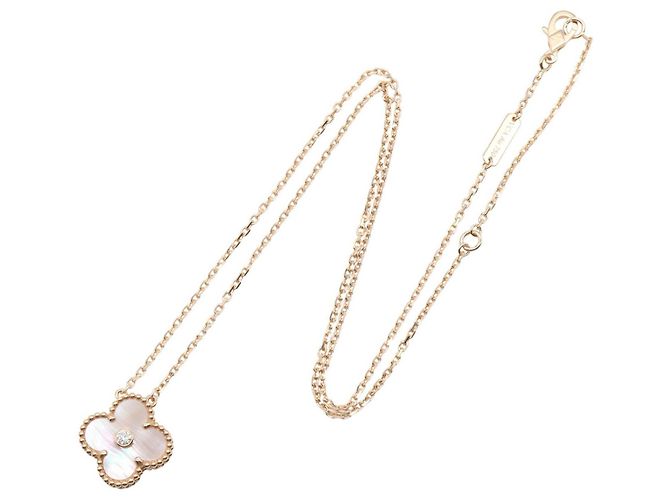 Collana Van Cleef & Arpels Vintage Alhambra in madreperla rosa D'oro - vista 2