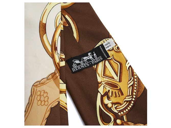 Hermès Cravatta Twilly 1974 Lift profile Brown Silk Twill Sciarpa di Seta Hermès Multicolore - vista 3