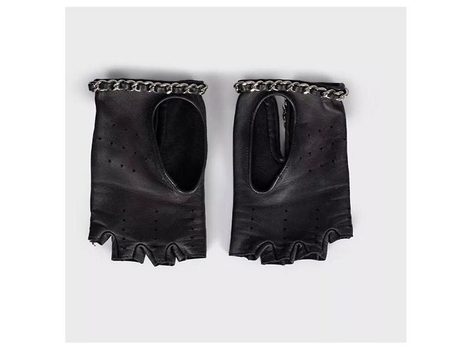 Chanel fingerlose Lederhandschuhe in Schwarz - Größe 7 Gebraucht - Ansicht 2