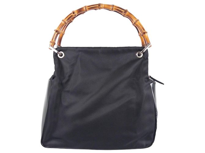 Gucci Borsa a tracolla in nylon con manico in bambù Nero - vista 10