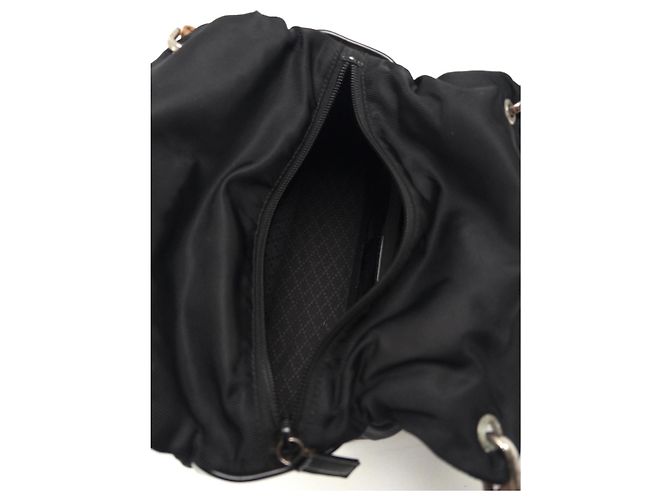 Gucci Borsa a tracolla in nylon con manico in bambù Nero - vista 5