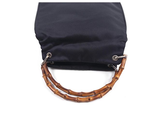 Gucci Borsa a tracolla in nylon con manico in bambù Nero - vista 6