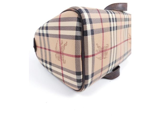Burberry Borsa Boston Haymarket Check Rosso Beige - vista 2