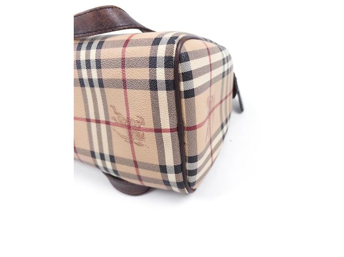Burberry Borsa Boston Haymarket Check Rosso Beige - vista 3