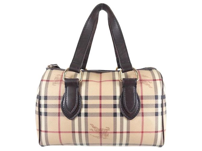 Burberry Borsa Boston Haymarket Check Rosso Beige - vista 4