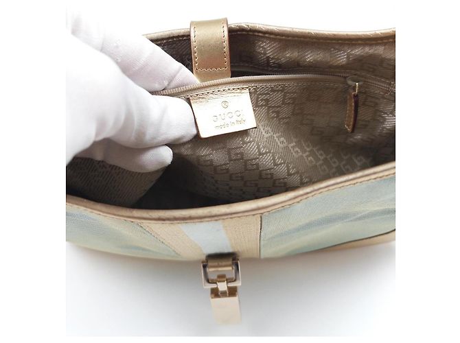 Gucci Jackie 1961 Borsa Hobo - Tela Azzurro Chiaro e Pelle Dorata - vista 3