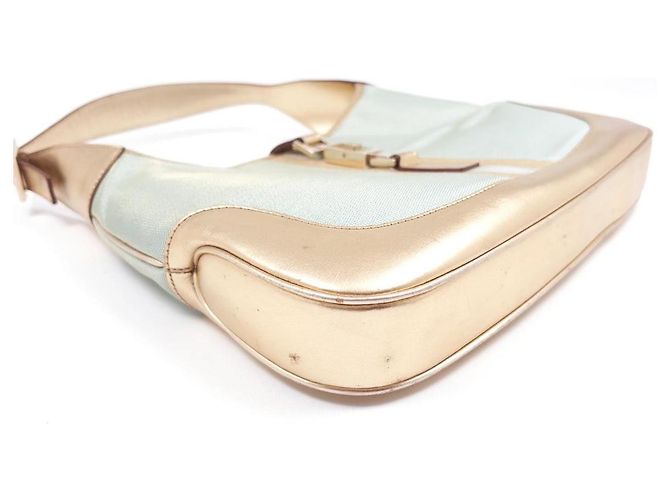 Gucci Jackie 1961 Borsa Hobo - Tela Azzurro Chiaro e Pelle Dorata - vista 5