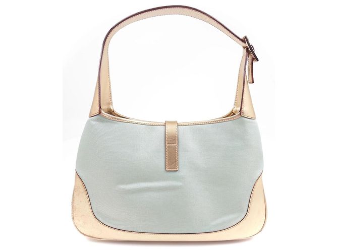 Gucci Jackie 1961 Borsa Hobo - Tela Azzurro Chiaro e Pelle Dorata - vista 7
