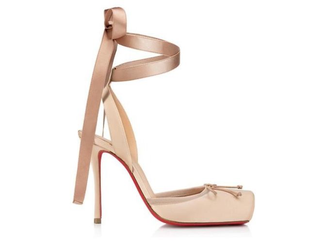 Christian Louboutin Cassia Décolleté con Lacci 100mm Beige - vista 2
