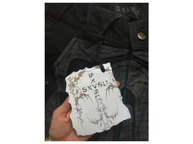 Autre Marque SXVSU Vaqueros de pierna ancha en denim negro con patchwork de llamas Gris - vista 2