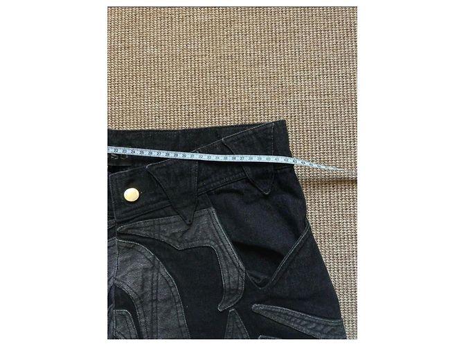 Autre Marque SXVSU Vaqueros de pierna ancha en denim negro con patchwork de llamas Gris - vista 4