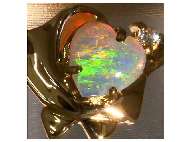 Autre Marque 18K Yellow Gold Band Ring with Opal and Diamond Golden - view 2
