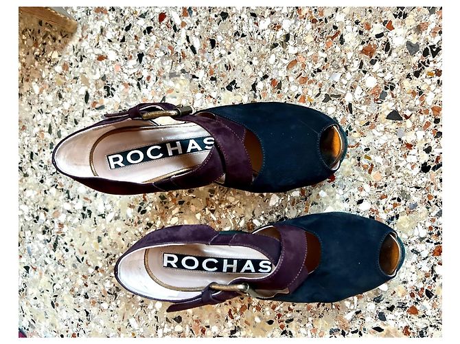Sandali con zeppa Rochas in scamosciato e tessuto Blu chiaro Blu scuro Viola scuro - vista 4