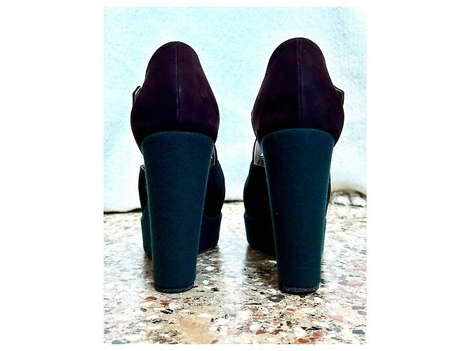 Sandali con zeppa Rochas in scamosciato e tessuto Blu chiaro Blu scuro Viola scuro - vista 5