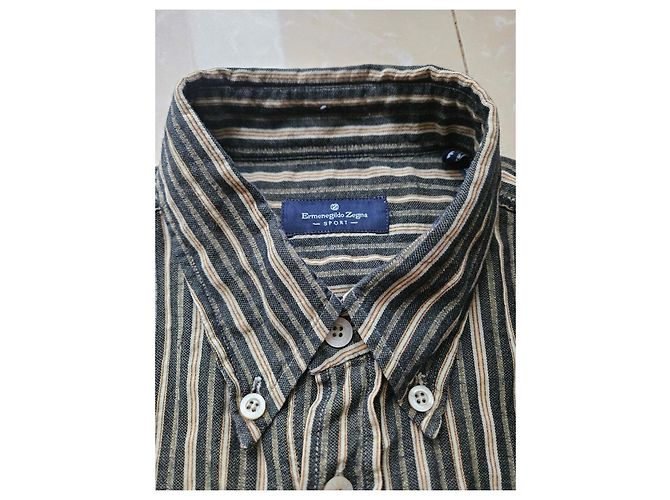Ermenegildo Zegna Sport Camicia a Righe Beige Verde scuro - vista 7