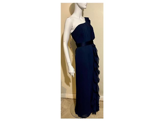Vera Wang Regency One-Shoulder-Rüschenkleid - Navy Blau Dunkelblau - Ansicht 2