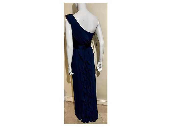 Vera Wang Regency One-Shoulder-Rüschenkleid - Navy Blau Dunkelblau - Ansicht 3