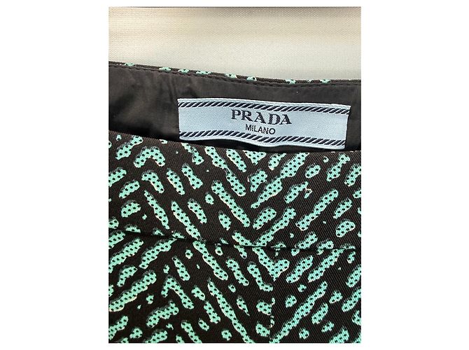 Prada Black & Teal Herringbone Wool Blend Trousers Light green - view 2