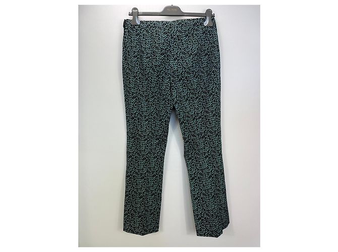 Prada Black & Teal Herringbone Wool Blend Trousers Light green - view 3