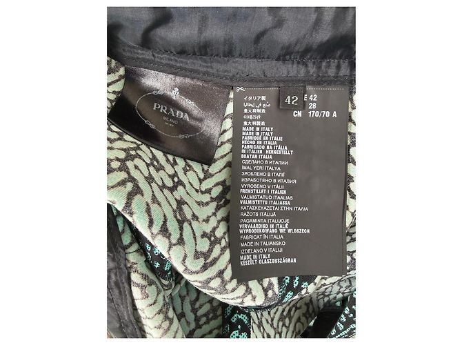 Prada Black & Teal Herringbone Wool Blend Trousers Light green - view 4