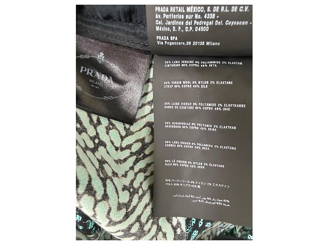 Prada Black & Teal Herringbone Wool Blend Trousers Light green - view 5