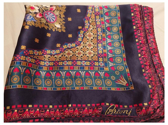 Brioni Seidentuch Pink Rot Blau Golden Grün Gelb Dunkelblau - Ansicht 2