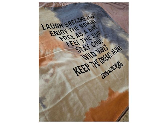 Zadig & Voltaire Sciarpa stampata "Laugh Breathe Live" Bianco Blu Beige Arancione Grigio - vista 14
