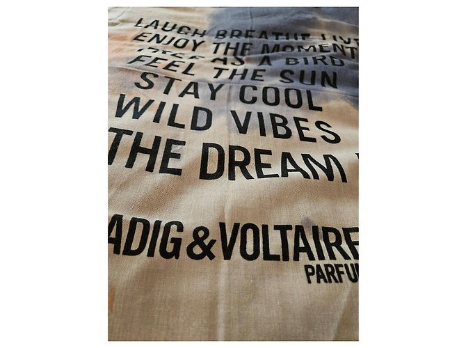 Zadig & Voltaire Sciarpa stampata "Laugh Breathe Live" Bianco Blu Beige Arancione Grigio - vista 9