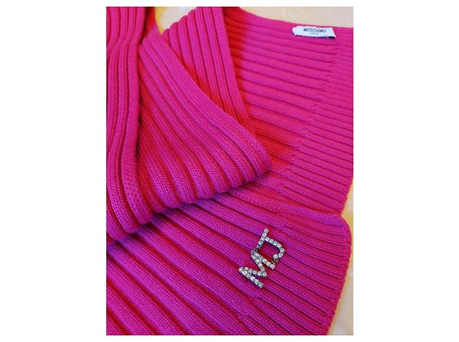 Moschino Jeans Sciarpa rosa a coste con monogramma MJ in cristalli - vista 2