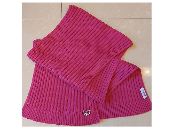 Moschino Jeans Sciarpa rosa a coste con monogramma MJ in cristalli - vista 3